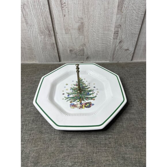 Nikko Christmas Tree Ceramic Serving Plate Japan 10.5" Octagonal with Handle - Picture 2 of 5